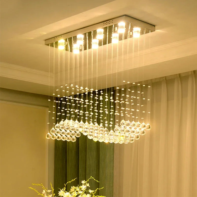 Axyaa Modern Rectangle K9 Crystal Chandelier LED Pendant Light for Living Room and Cafe