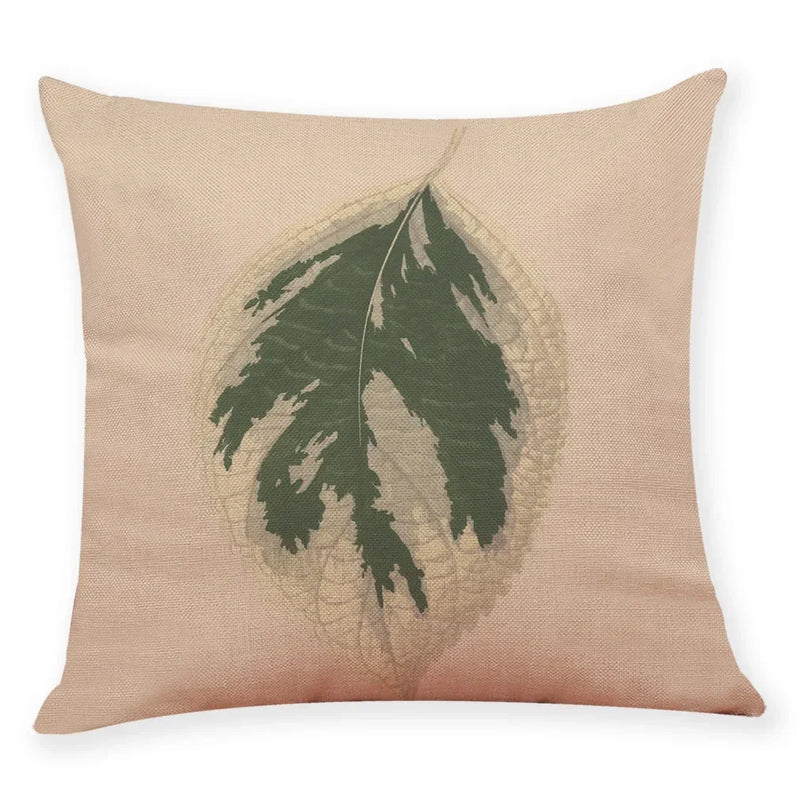 Axyaa Big Leaf Pattern Linen Pillowcase 45x45cm for Car Sofa Home Décor