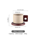 Axyaa Ceramic Wooden Handle Coffee Cup Set 300ml Antique Tea Mug Tray Office Decor