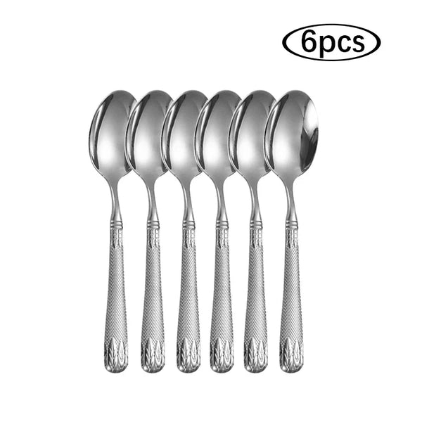 Axyaa Stainless Steel Western Tableware Set with 6Pcs Steak Knife, Fork, Spoon