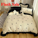 Axyaa Bow Lace Milk Fleece 4-Piece Set Coral Fleece Winter Bedding