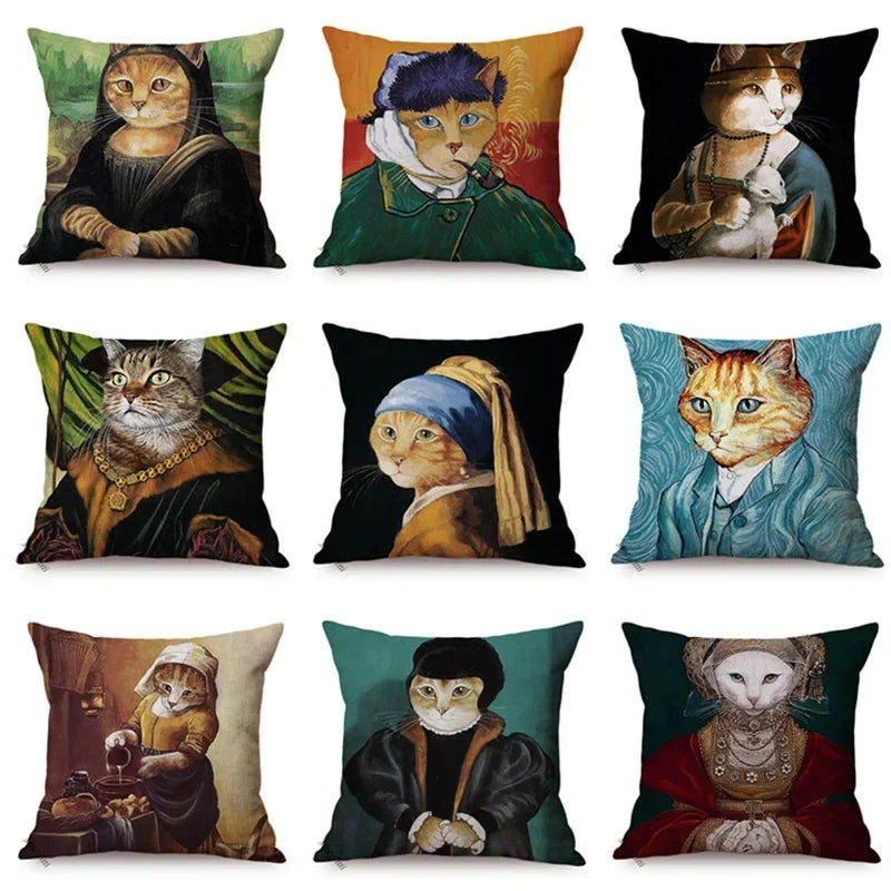 Axyaa Cat Portrait Nordic Art Pillow Cover