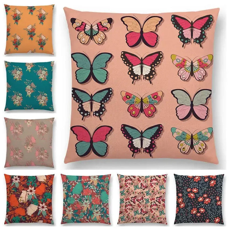 Axyaa Botanical Floral & Butterfly Cushion Cover - Home Decor Sofa Pillow Case