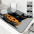 Halloween Cat Pumpkin Head Absorbent Drying Mat for Kitchen Table by Axyaa