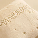 Axyaa White Faux Rabbit Fur Christmas Pillow Cover, Gold Snowman Snowflakes Embroidery