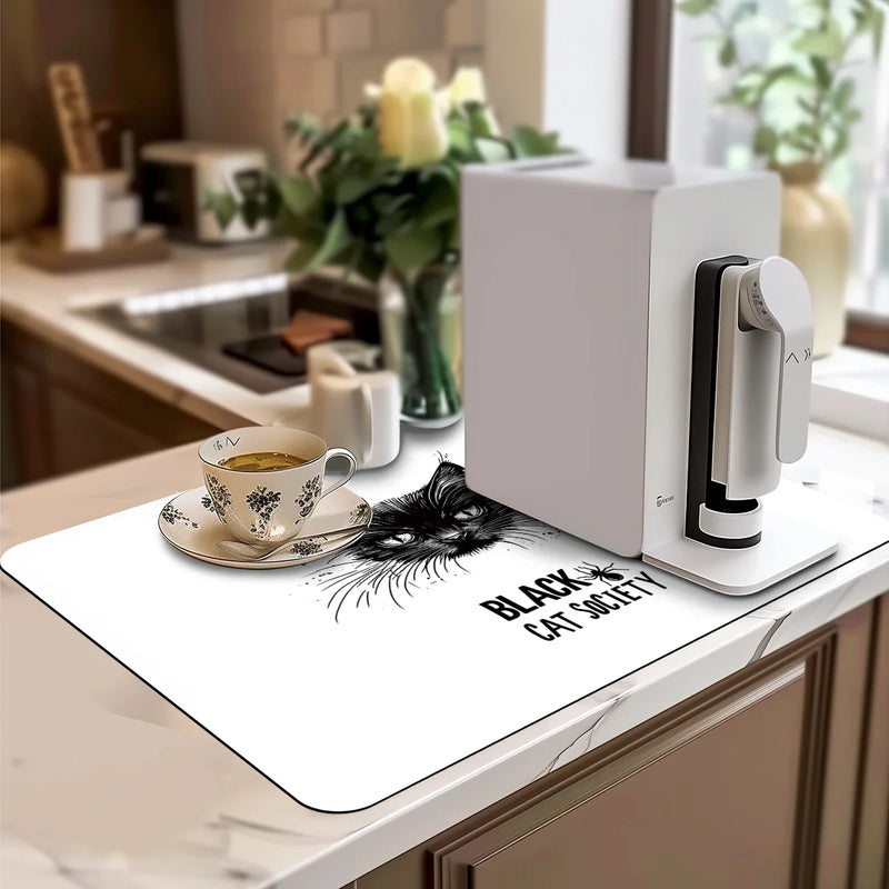 Axyaa Watercolor Black Absorbent Draining Mat - Quick Dry Kitchen & Bathroom Drain Pad