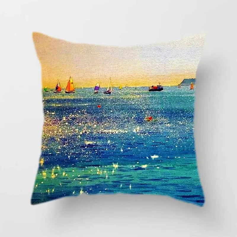 Axyaa Scenery Sailboat Pattern Pillow Cover 45X45CM for Home Decor
