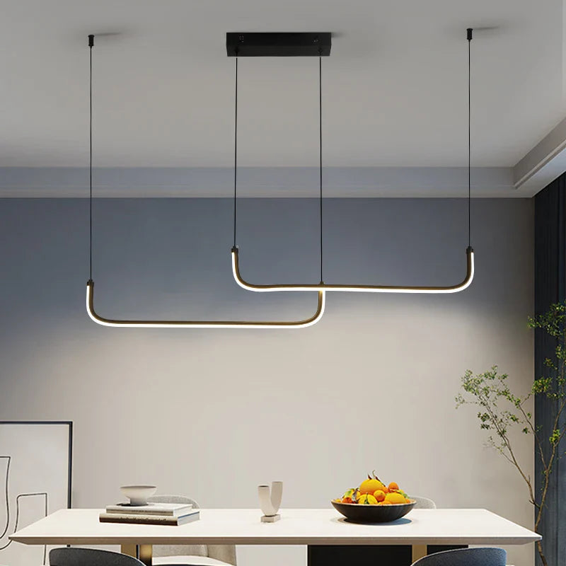 Axyaa Modern LED Pendant Light for Dining Room, Adjustable Height, Black Linear Fixture