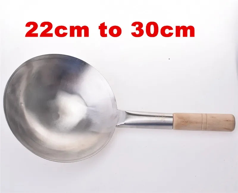 Axya Hand-Forged Non-Stick Wok, Wooden Handle Pure Iron Pan, Chinese Style Iron Pot