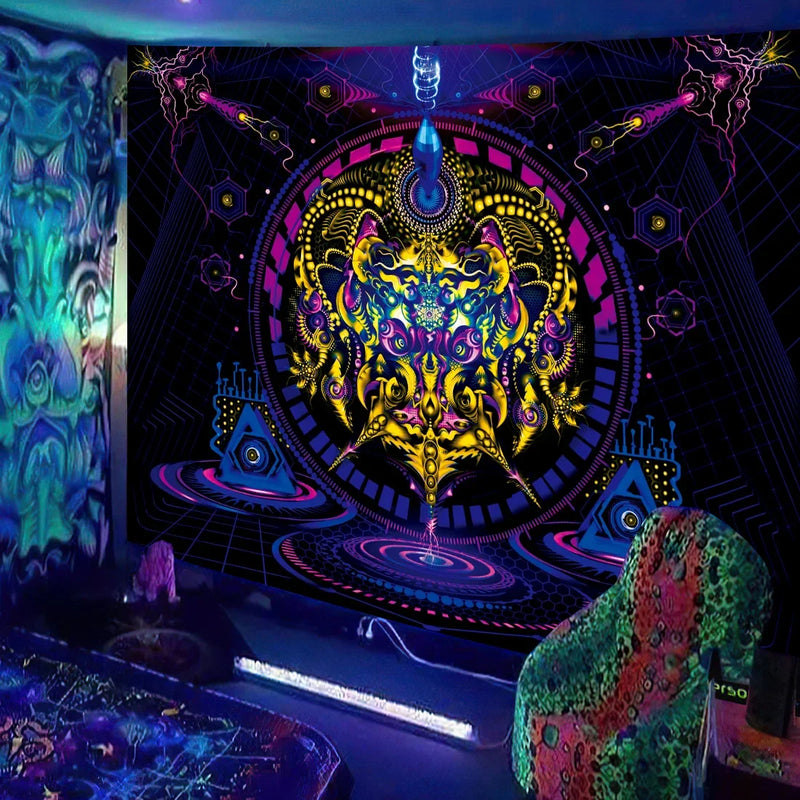Axyaa UV Mushroom Fractal Tapestry - Psychedelic Wall Art for Bedroom, Dorm Room