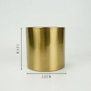 Axyaa Gold Brass Cylinder Vase Artificial Flowers Decor Desk Decoration Minimalism Metal Vases