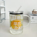 Axyaa 1000ml Glass Cups with Lid & Straw, Cute Coffee Mugs, Big Drinkware