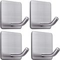 Axyaa Stainless Steel Adhesive Towel Hook: Heavy Duty Silver Sticky Hanger