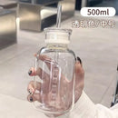Axyaa Large Glass Water Bottle with Straw, 2 Lids, Clear, Leakproof, Kawaii Eco-Friendly Design