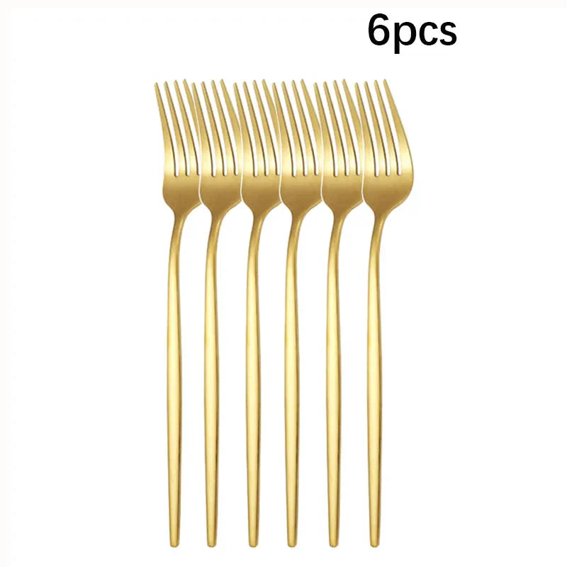 Axyaa 6pcs/30pcs Golden Stainless Steel Cutlery Set