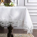 Axyaa White Floral Lace Embroidery Tablecloth - Waterproof Rectangle Table Cover