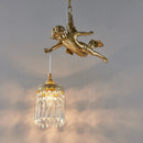 Axyaa Brass Angel Pendant Chandelier with Crystal Flower Wall Sconce Light