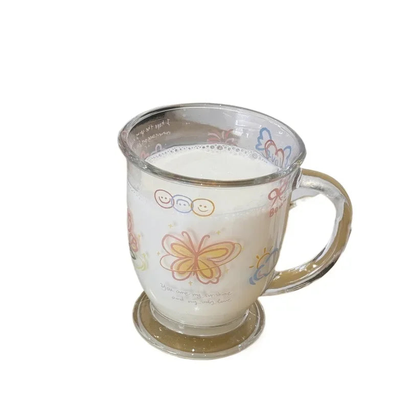 Axyaa Butterfly Glass Juice Mug - Cute Kawaii Design, 400ml, Cold Drink Cup
