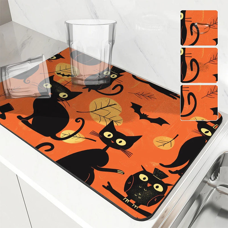 Axyaa Halloween Bat Head Dish Drying Mat