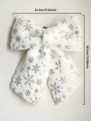 Axyaa White Furry Gold Snowflake Print Christmas Tree Topper Bow & Hanging Ornaments