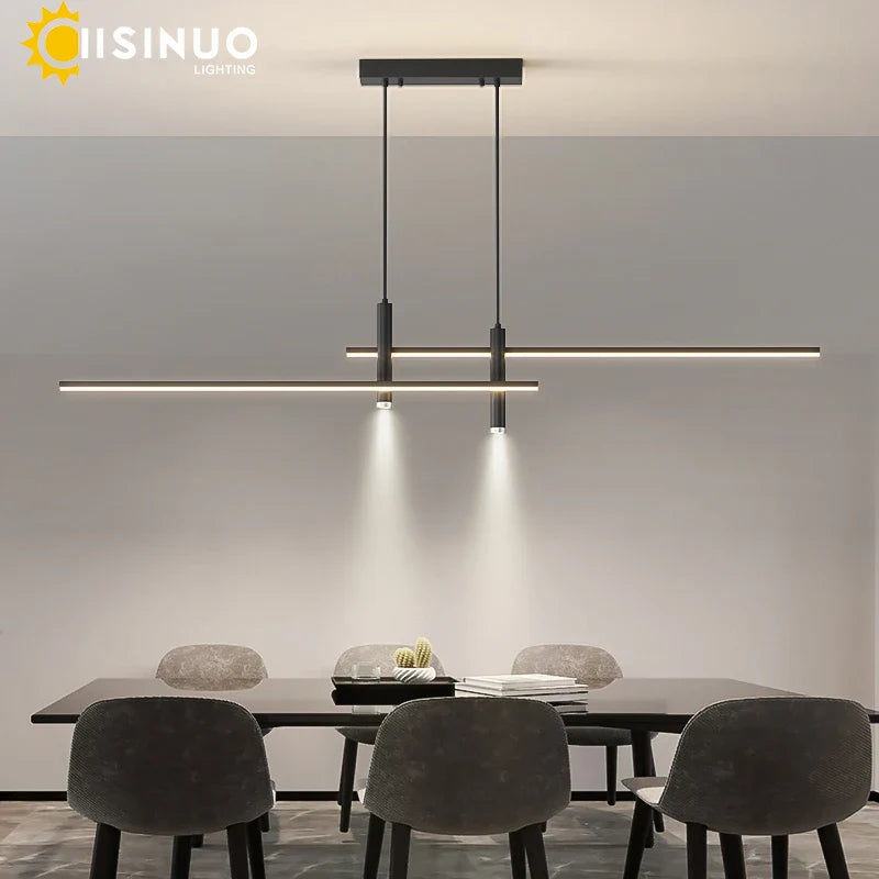 Axyaa Black/Gold Linear Chandelier for Office Dining Living Room