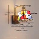 Axyaa LED Walnut Wood Wall Light Amber Glass Stair Sconce with Pull Chain Switch