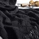 Cozy Knit Throw Blanket with Tassel, Black Lightweight Decorative Blanket for Couch and Bed by Axyaa