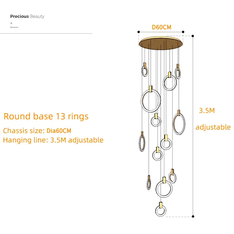 Axyaa Circular Staircase Chandelier: Luxury Nordic Living Room Pendant Light
