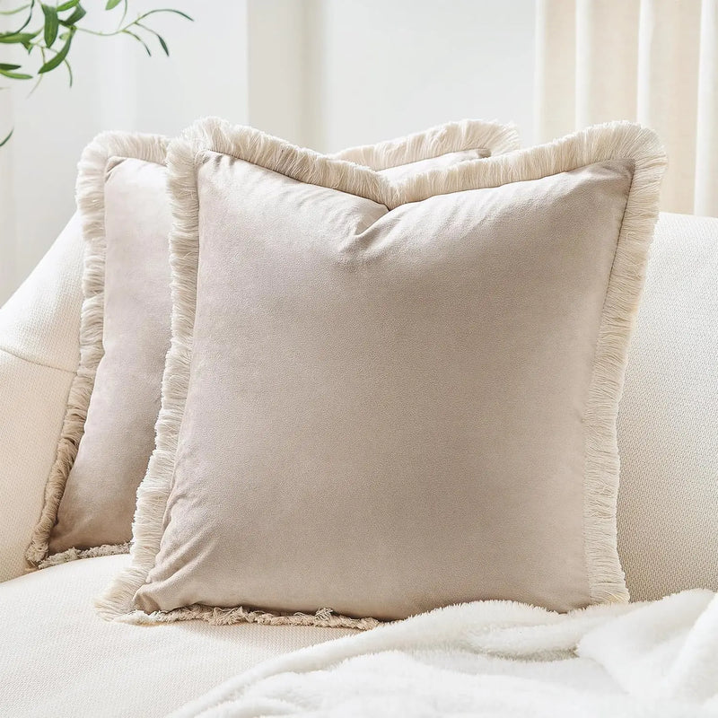 Axyaa Velvet Decorative Pillow Cover with Tassels - Orange/Ivory/Green - 18x18/20x20/24x24