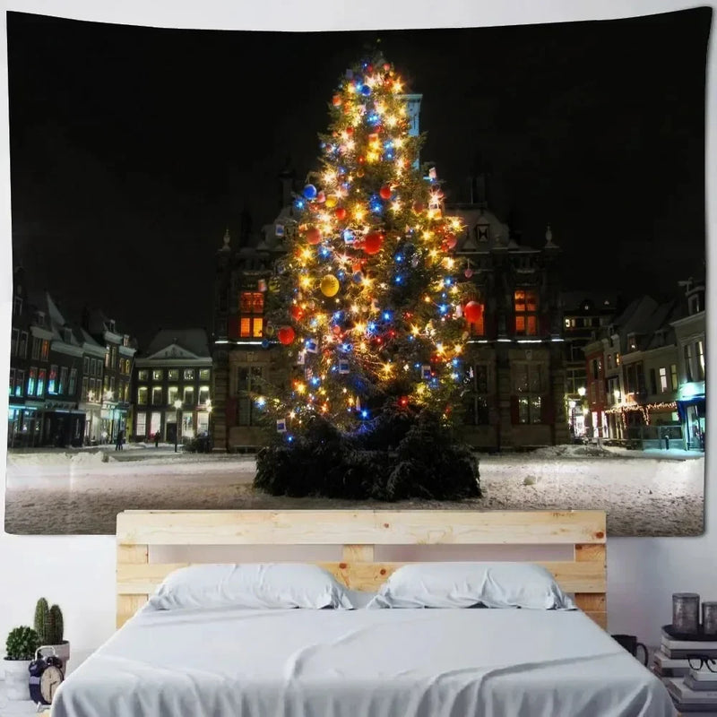 Axyaa Aurora Night View Christmas Tree Tapestry for Festive Home Decor