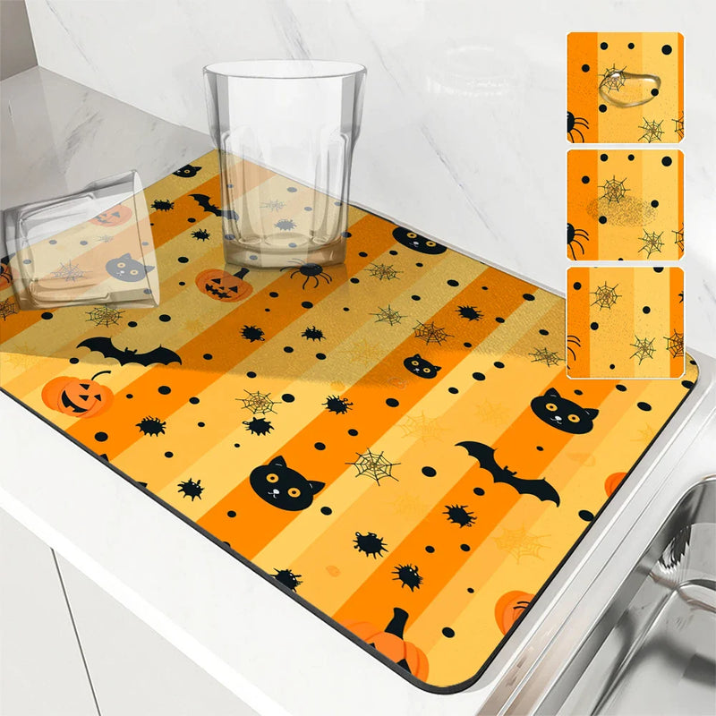 Axyaa Halloween Draining Mat: Absorbent, Antiskid, Quick Dry Kitchen & Bathroom Drain Pad