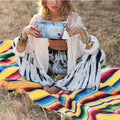 Axyaa Boho Beach Blanket: Hand-Striped Mat with Tassels