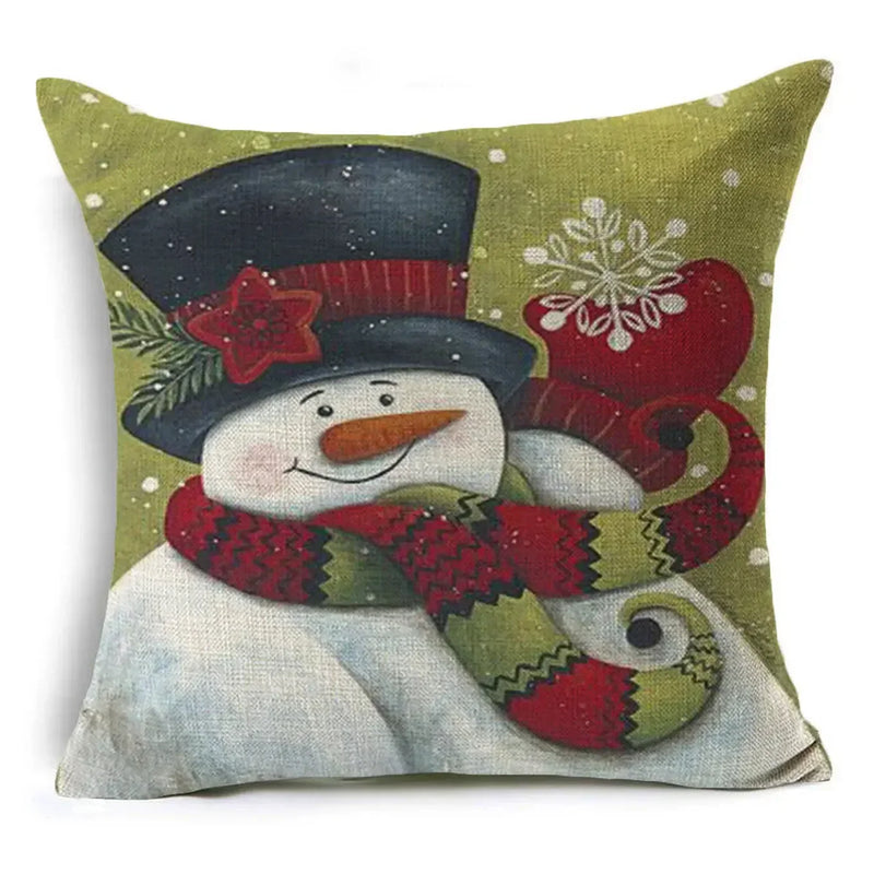 Axyaa Christmas Santa Snowman Pillowcase - Linen Cushion Cover 18*18 inch