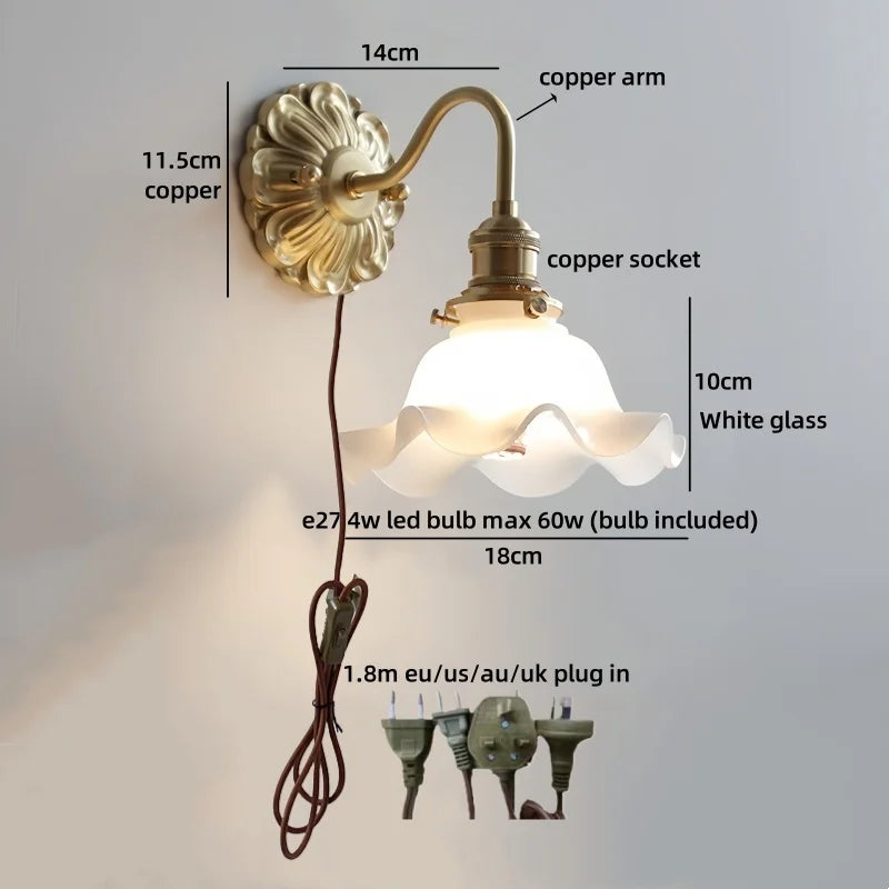 Axyaa Nordic LED Wall Lamps Interior Living Room Decor Antique Brass Resin Flower Design