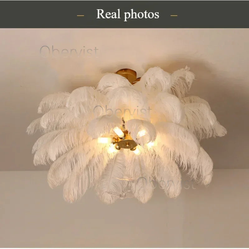 Axyaa Nordic Ostrich Feather Art Chandelier for Home Decoration