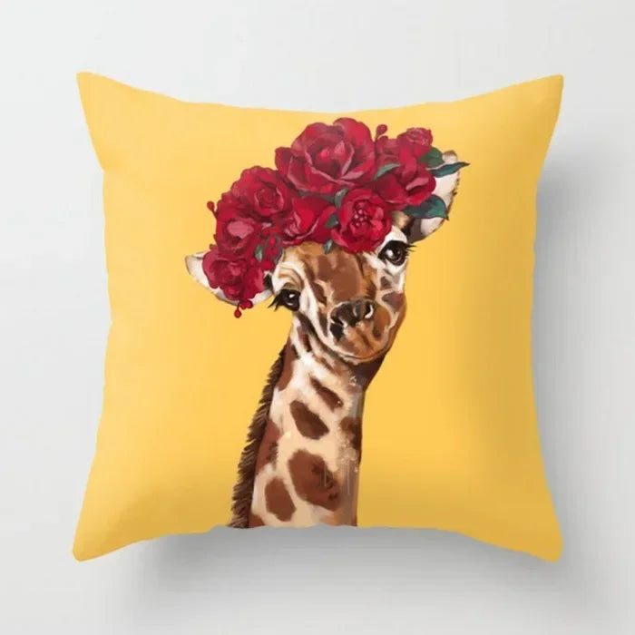 Yellow Giraffe Design Throw Pillow Cover for Home Decor by Axyaa