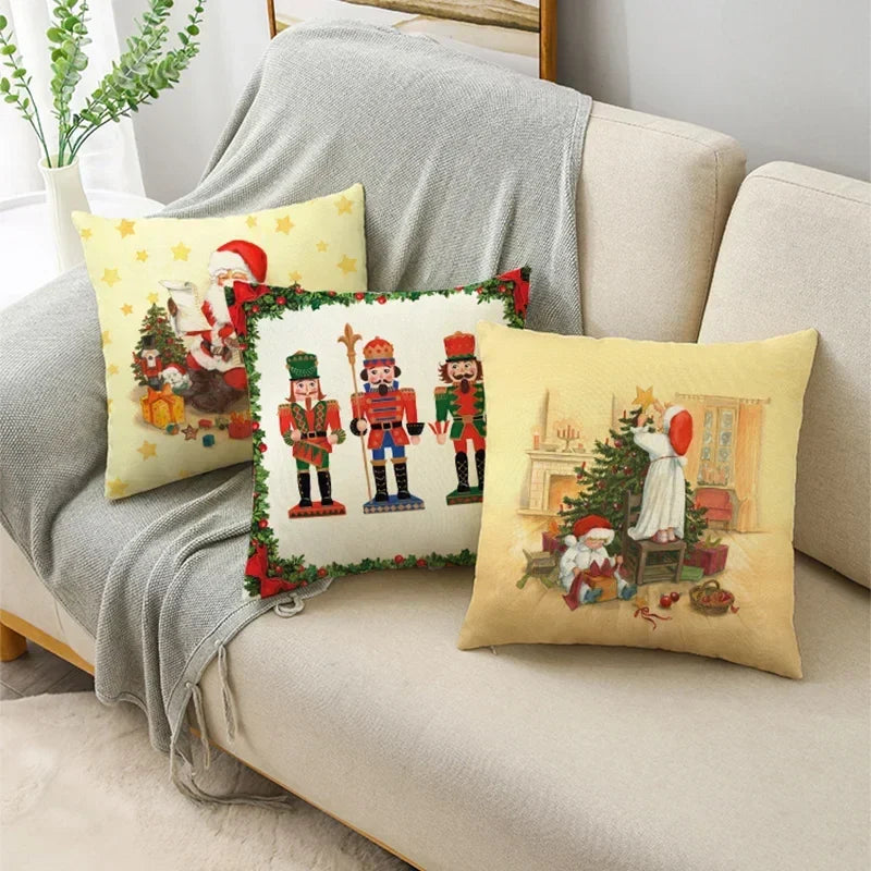 Axyaa Christmas Pillow Covers: Santa Socks Nutcracker Throw Pillowcase for Home Decor