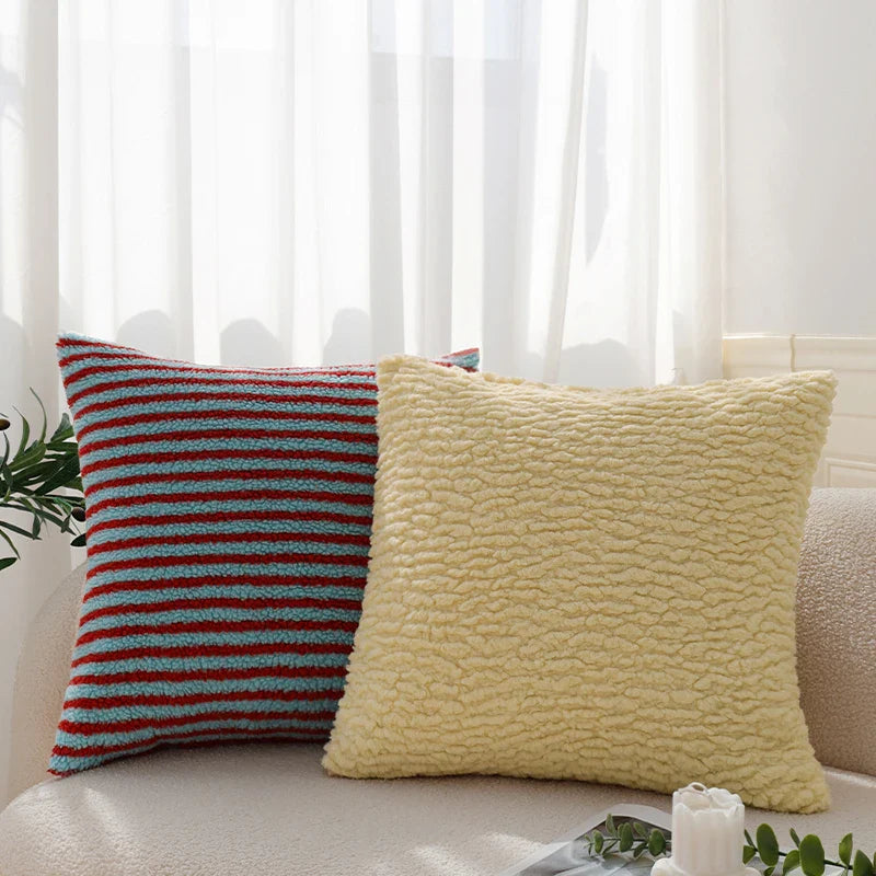 Axyaa Soft Plush Stripe Cushion Cover for Elegant Living Room Decor