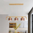 Axyaa Metal LED Pendant Lights with Wood Lampshade for Dining and Kitchen