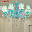 Axyaa Blue Crystal Pendant Lamp: Luxurious Candle Chandelier for Living Room, Bedroom, and More