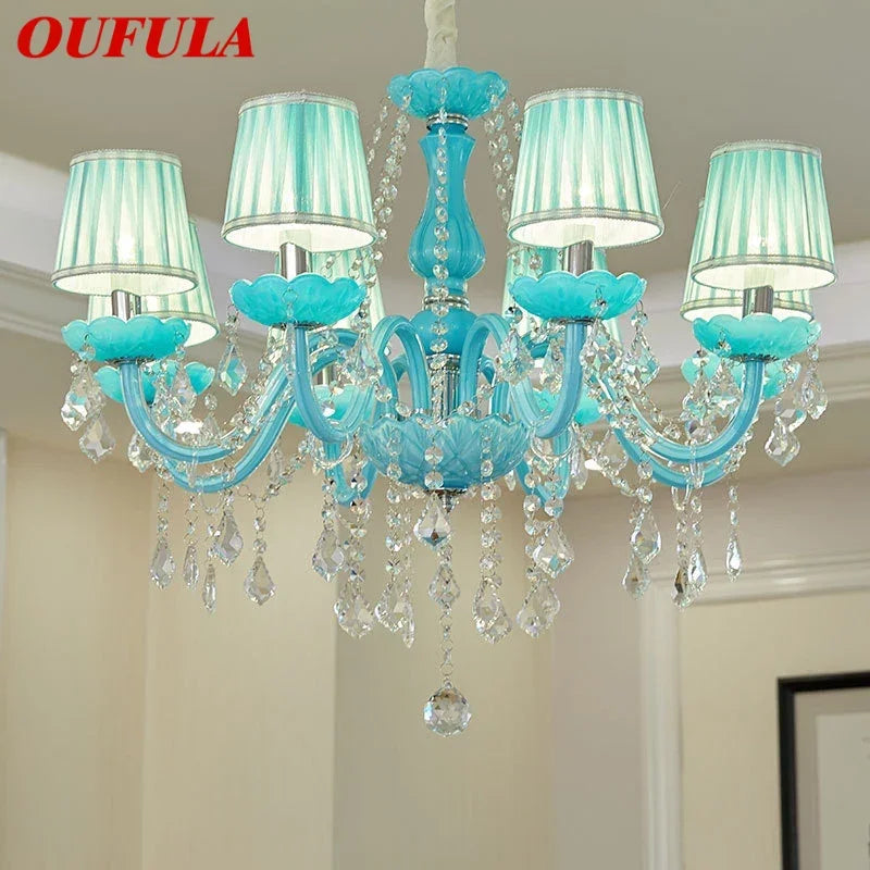 Axyaa Blue Crystal Pendant Lamp: Luxurious Candle Chandelier for Living Room, Bedroom, and More