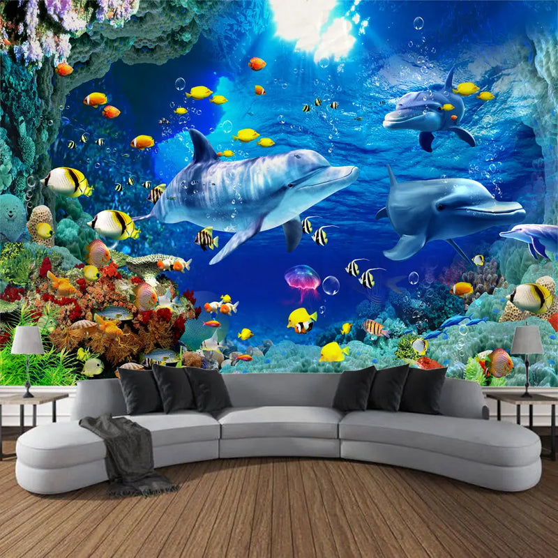 Axyaa Undersea Print Tapestry for Psychedelic Room Decoration & Ocean Wall Hanging