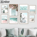 Axyaa Floral Beach Landscape Canvas Painting Nordic Modern Wall Art for Home Decor