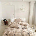 Axyaa White Pleated Duvet Cover Set, Microfiber Bedding with Pillowcases