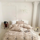Axyaa White Pleated Duvet Cover Set, Microfiber Bedding with Pillowcases