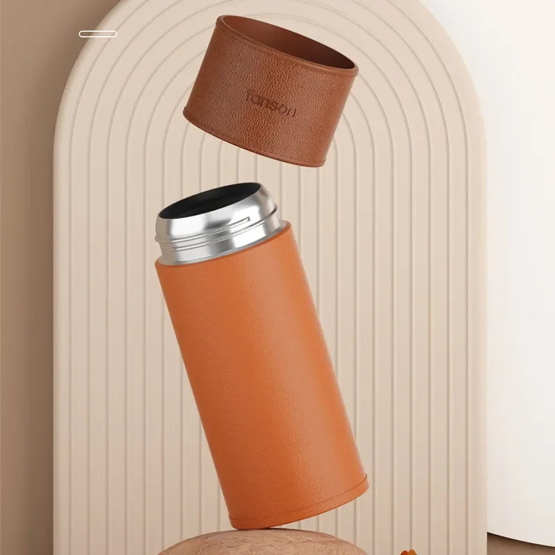 Axyaa Stainless Steel Leather Travel Coffee Cup Vacuum Flask