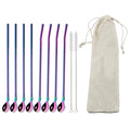 Axyaa Stainless Steel Reusable Colorful Straw Spoon for Cocktails and Coffee