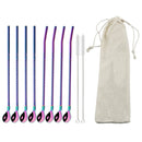 Axyaa Stainless Steel Reusable Colorful Straw Spoon for Cocktails and Coffee