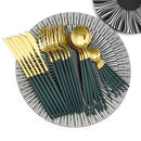 Axyaa 24Pcs Green Gold Stainless Steel Dinnerware Set Cutlery Tableware Silverware