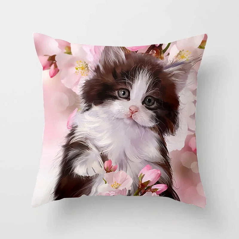 Axyaa Cartoon Cat Animal Sofa Cushion Cover - 45*45 Throw Pillow Home Decor